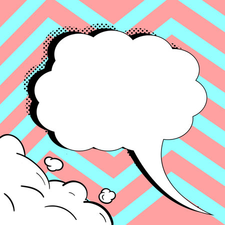 Comic Blank Speech Bubble With Copy Space And Colorful Doodles. Design Of Empty Template In Explosion Framework Representing Social Media Messaging And Connecting.のイラスト素材