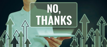 Handwriting text No, Thanks. Business concept Answering question using these words to show acception or rejectionの写真素材