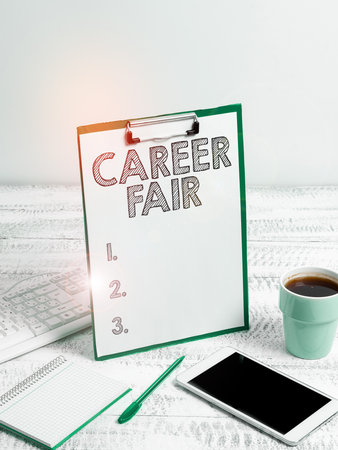 Conceptual display Career Fair. Concept meaning an event at which job seekers can meet possible employersの写真素材
