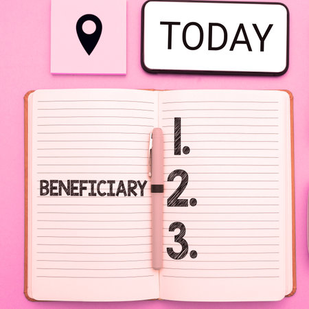 Writing displaying text Beneficiary. Business concept a person or thing that receives help or an advantage from somethingの写真素材