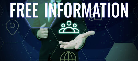 Sign displaying Free Information. Word for knowledge obtained from investigation, study, or instruction free of chargeの写真素材