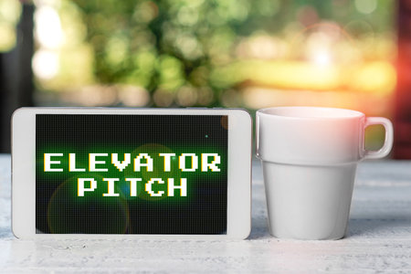 Text sign showing Elevator Pitch. Conceptual photo A persuasive sales pitch Brief speech about the...