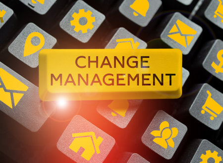Writing displaying text Change Management. Business approach Replacement of leadership in an organization New Policiesの写真素材