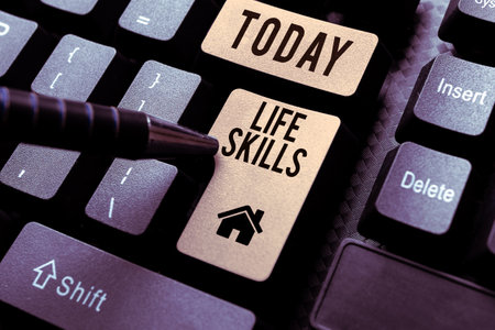 Sign displaying Life Skills. Business idea that is necessary or desirable full participation in everydayの写真素材