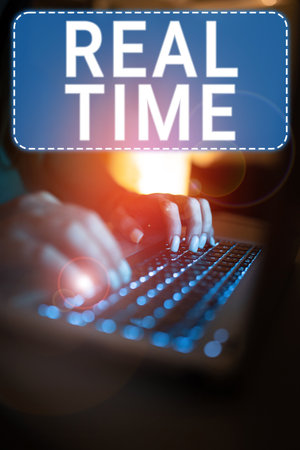 Inspiration showing sign Real Time. Word for the actual time during which a processes or events occursの写真素材