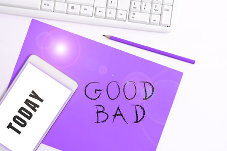 Writing displaying text Good Bad. Business overview to seem to be going to have a good or bad result Life choicesの写真素材