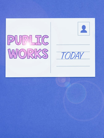 Text caption presenting Public Works. Business concept Describes the viewing of an event in a public crowdの写真素材