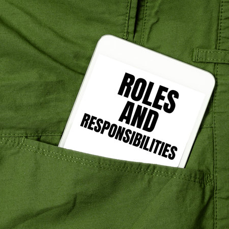 Text caption presenting Roles And Responsibilities. Word Written on Business functions and...