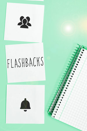 Text showing inspiration Flashbacks. Business concept interruption of chronological sequence by interjection of events of earlier occurrenceの写真素材