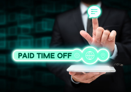 Text showing inspiration Paid Time Off. Concept meaning Receiving payments for not moments where you are not workingの写真素材