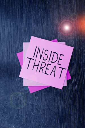 Handwriting text Inside Threat. Conceptual photo Information that only an insider would have Real informationの写真素材