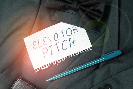 Writing displaying text Elevator Pitch. Business approach A persuasive sales pitch Brief speech...