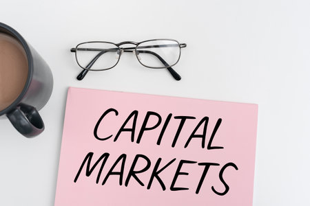 Hand writing sign Capital Markets. Internet Concept Allow businesses to raise funds by providing market securityの写真素材