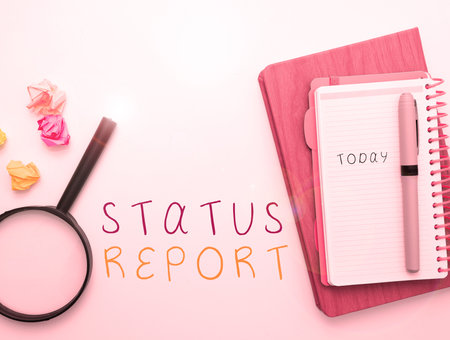 Handwriting text Status Report. Word for Update Summary of situations as of a period of timeの写真素材