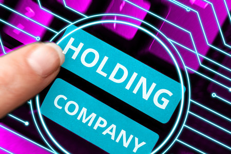 Hand writing sign Holding Company. Business overview stocks property and other financial assets in...