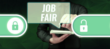 Writing displaying text Job Fair. Internet Concept An event where a person can apply for a job in multiple companiesの写真素材
