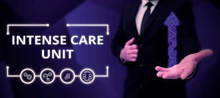 Writing displaying text Intense Care Unit. Business approach a unit in a hospital providing intensive care for critically ill or injuredの写真素材