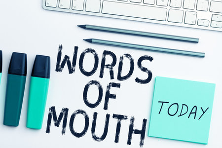Handwriting text Words Of Mouth. Internet Concept simple statement can help heal hurt or harm someoneの写真素材