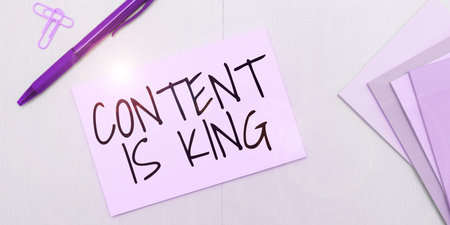 Handwriting text Content Is King. Word Written on Content is the heart of todays marketing strategiesの写真素材