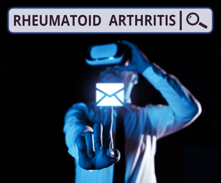 Hand writing sign Rheumatoid Arthritis. Word Written on autoimmune disease that can cause joint pain...