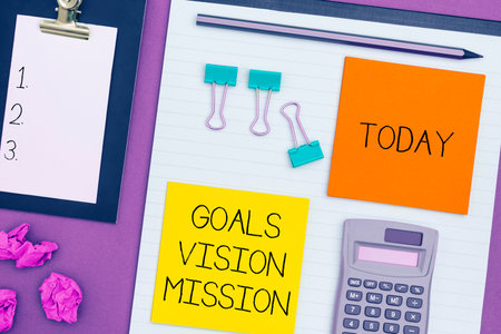 Text sign showing Goals Vision Mission. Business approach practical planning process used to help...