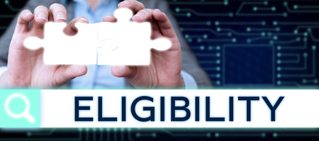 Handwriting text Eligibility. Business showcase State of having the right for doing or obtain...