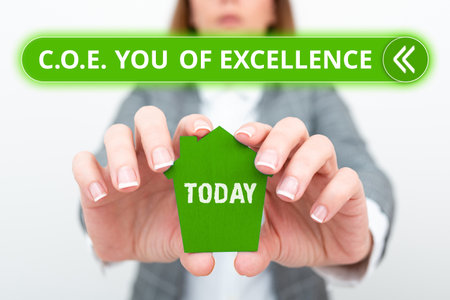 Conceptual caption C.O.E. Center Of Excellence. Word Written on being alpha leader in your position...