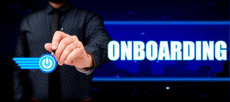 Sign displaying Onboarding. Word Written on Action Process of integrating a new employee into an organizationの写真素材