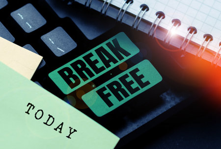 Text showing inspiration Break Free. Business concept another way of saying salvation out of chains freedom prisonの写真素材