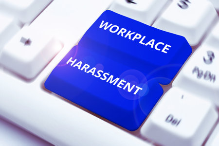 Sign displaying Workplace Harassment. Business showcase Different race gender age sexual orientation of workersの写真素材
