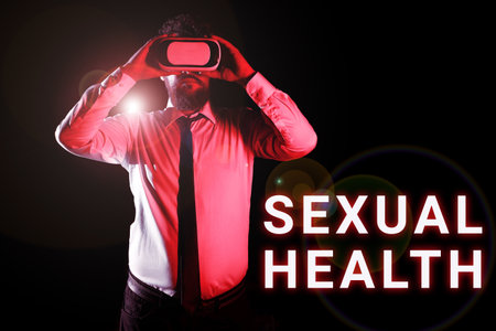 Sign displaying Sexual Health. Business showcase Healthier body Satisfying Sexual life Positive relationshipsの写真素材