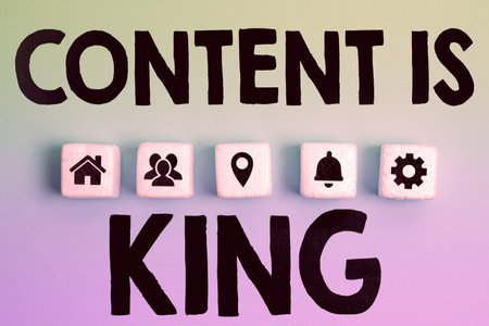 Hand writing sign Content Is King. Business showcase Content is the heart of todays marketing strategiesの写真素材