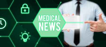 Writing displaying text Medical News. Internet Concept report or noteworthy information on medical breakthroughの写真素材
