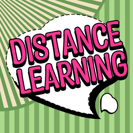 Text caption presenting Distance Learning. Word Written on educational lectures broadcasted over the Internet remotelyの写真素材