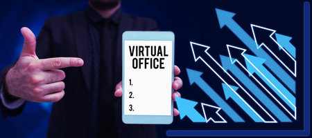 Text sign showing Virtual Office. Internet Concept Mobile work-environment equipped with telecommunication linksの写真素材