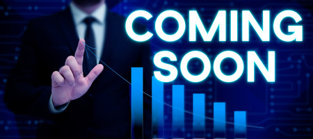Text caption presenting Coming Soon. Business idea something is going to happen in really short time of periodの写真素材