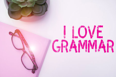 Text sign showing I Love Grammar. Internet Concept act of admiring system and structure of languageの写真素材