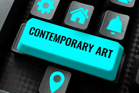 Text showing inspiration Contemporary Art. Concept meaning made today by living artists influenced by advancing worldの写真素材