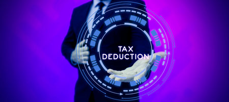 Text sign showing Tax Deduction. Business approach amount subtracted from income before calculating tax oweの写真素材