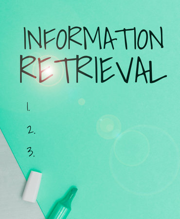 Hand writing sign Information Retrieval. Concept meaning A place where data are stored and can be foundの写真素材