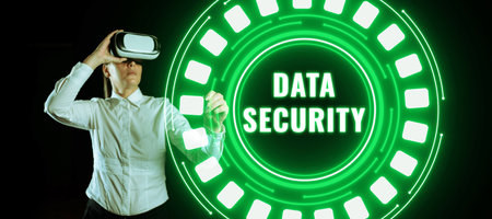 Text sign showing Data Security. Internet Concept Confidentiality Disk Encryption Backups Password...