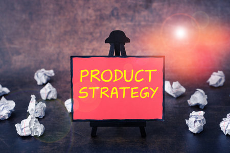 Conceptual display Product Strategy. Conceptual photo long term plan development of successful product productionの写真素材