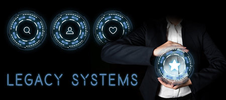 Text caption presenting Legacy Systems. Business overview old method technology computer system or application programの写真素材