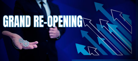 Writing displaying text Grand Re Opening. Business approach held to mark the opening of a new...