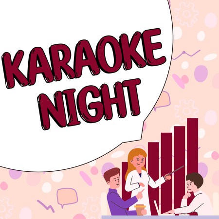 Text sign showing Karaoke Night. Conceptual photo Entertainment singing along instrumental music played by a machineの写真素材