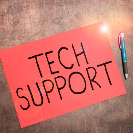 Text caption presenting Tech Support. Word for Assisting individuals who are having technical problemsの写真素材