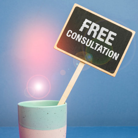 Handwriting text Free Consultation. Conceptual photo Giving medical and legal discussions without payの写真素材