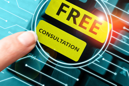 Conceptual caption Free Consultation. Concept meaning Giving medical and legal discussions without...