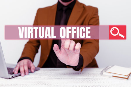 Handwriting text Virtual Office. Business idea Mobile work-environment equipped with telecommunication linksの写真素材