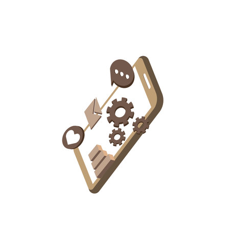 Person holding mobile phone. Important message on the screen. Cellphone with applications in hand. Finger pressing button. Bright color vector image. Single object.のイラスト素材